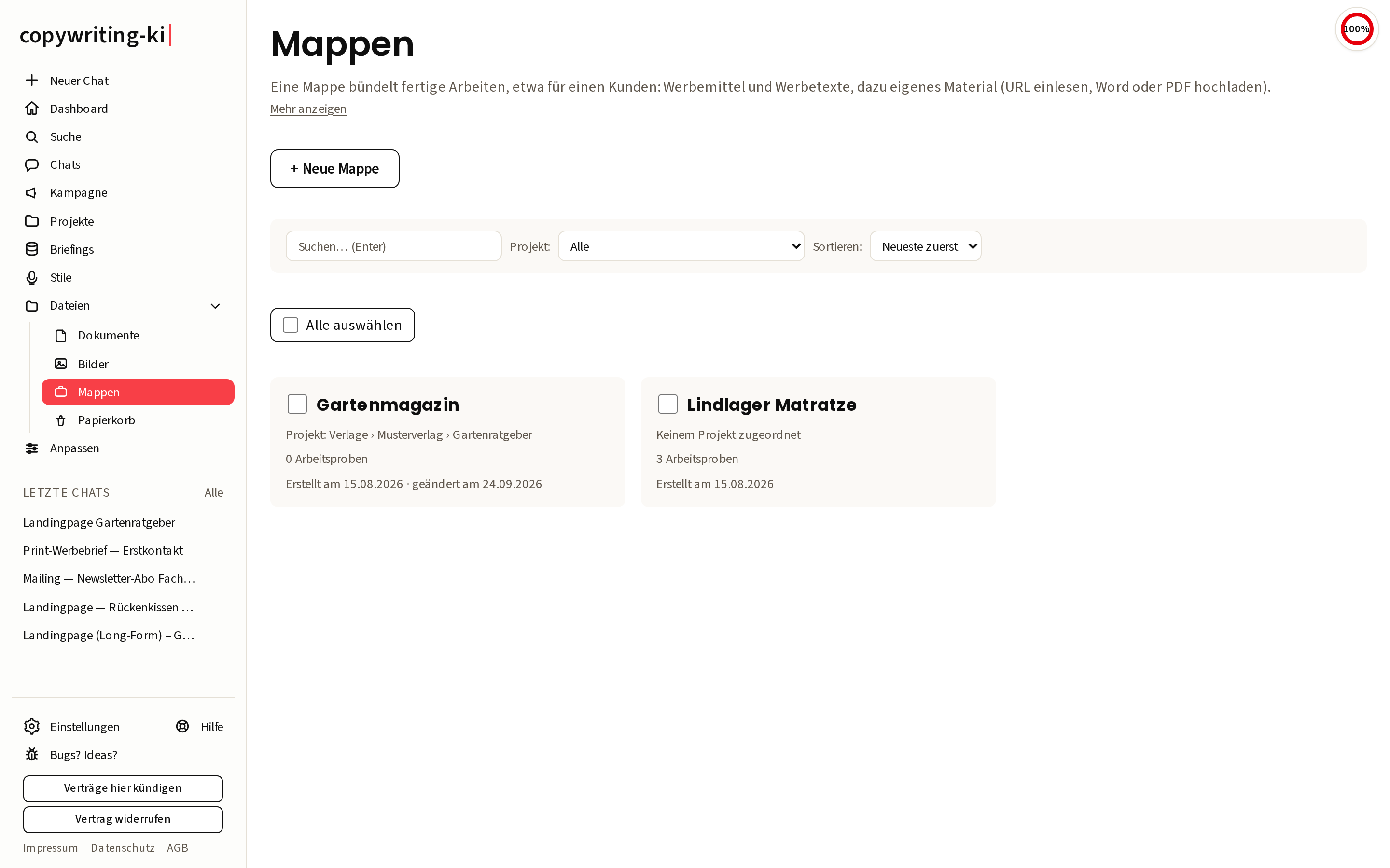 Die Übersicht der Mappen