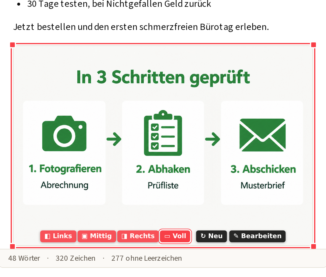 Ein angeklicktes Bild: Ausrichtung, Neu und Bearbeiten