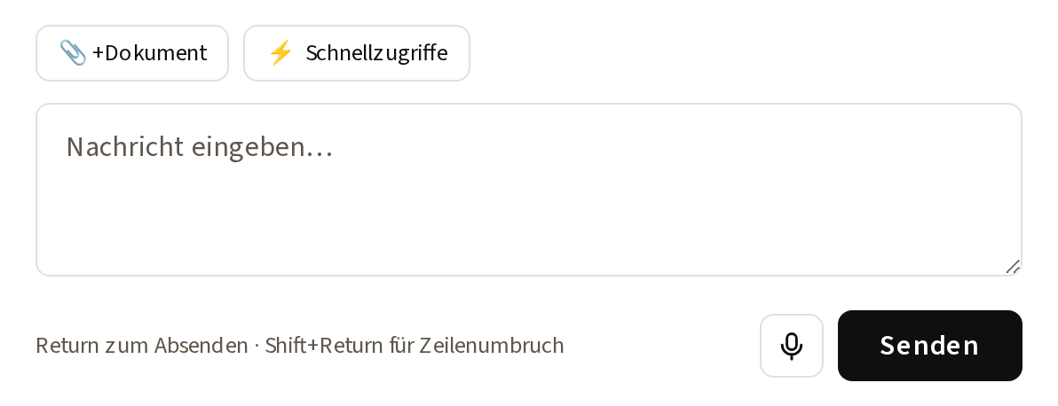 Die Buttons über dem Eingabefeld, darunter das Eingabefeld mit Mikrofon und Senden