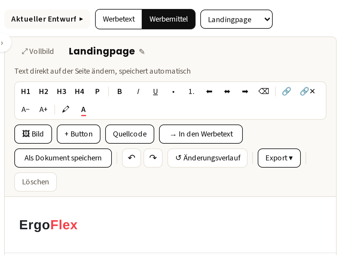 Der Umschalter im Chat, darunter das eingebettete Werbemittel mit dem Vollbild-Link