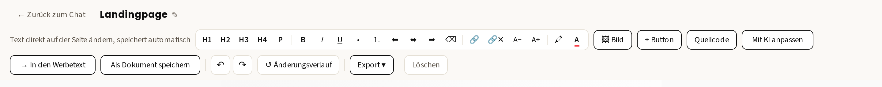 Die Werkzeugleiste des Werbemittel-Editors