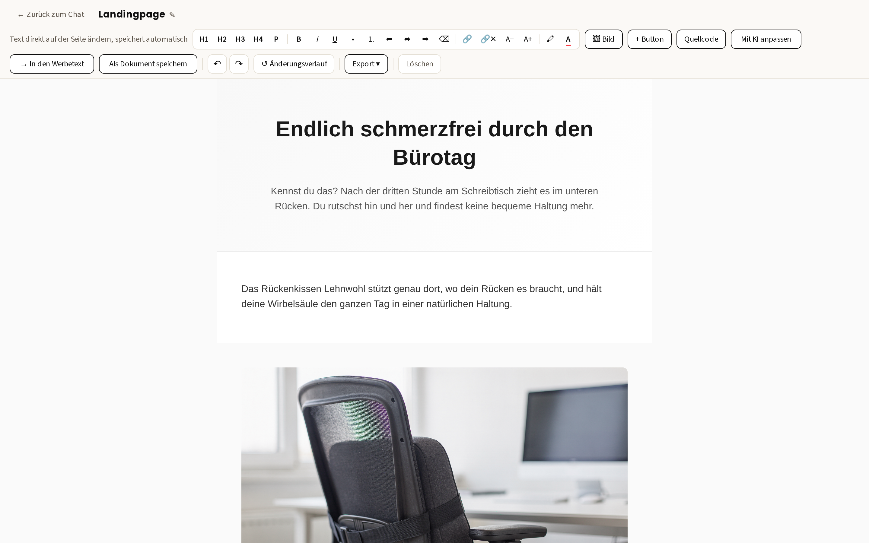 Das fertige Werbemittel in der Vollansicht mit seiner Werkzeugleiste