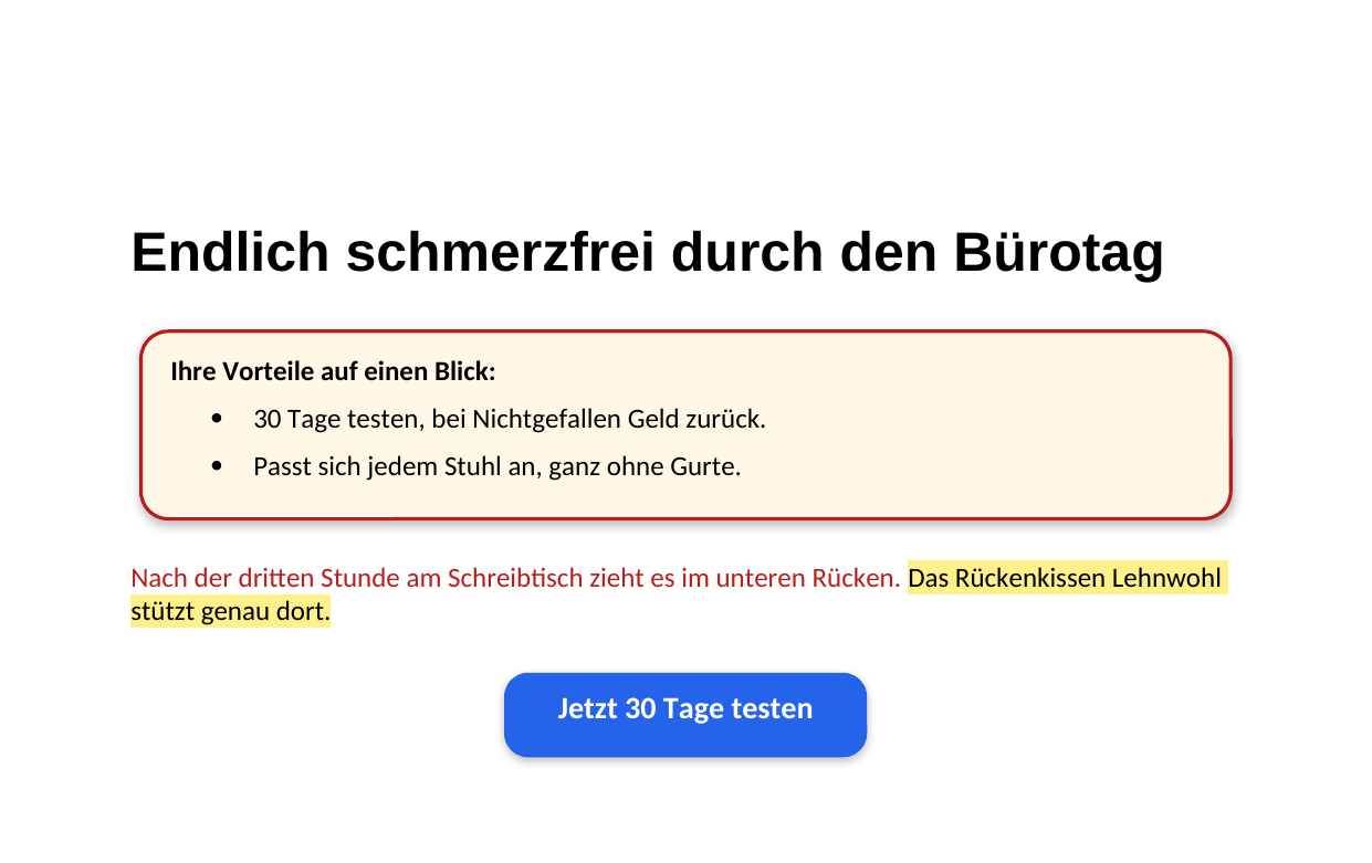 Eine Word-Seite mit Johnson Box, Textmarker und farbigem Button