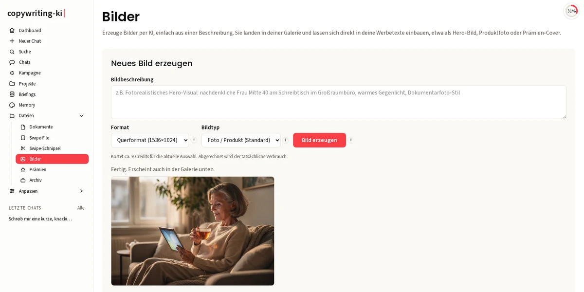 copywriting-ki Bilder-Generator mit einem echt erzeugten Beispielbild